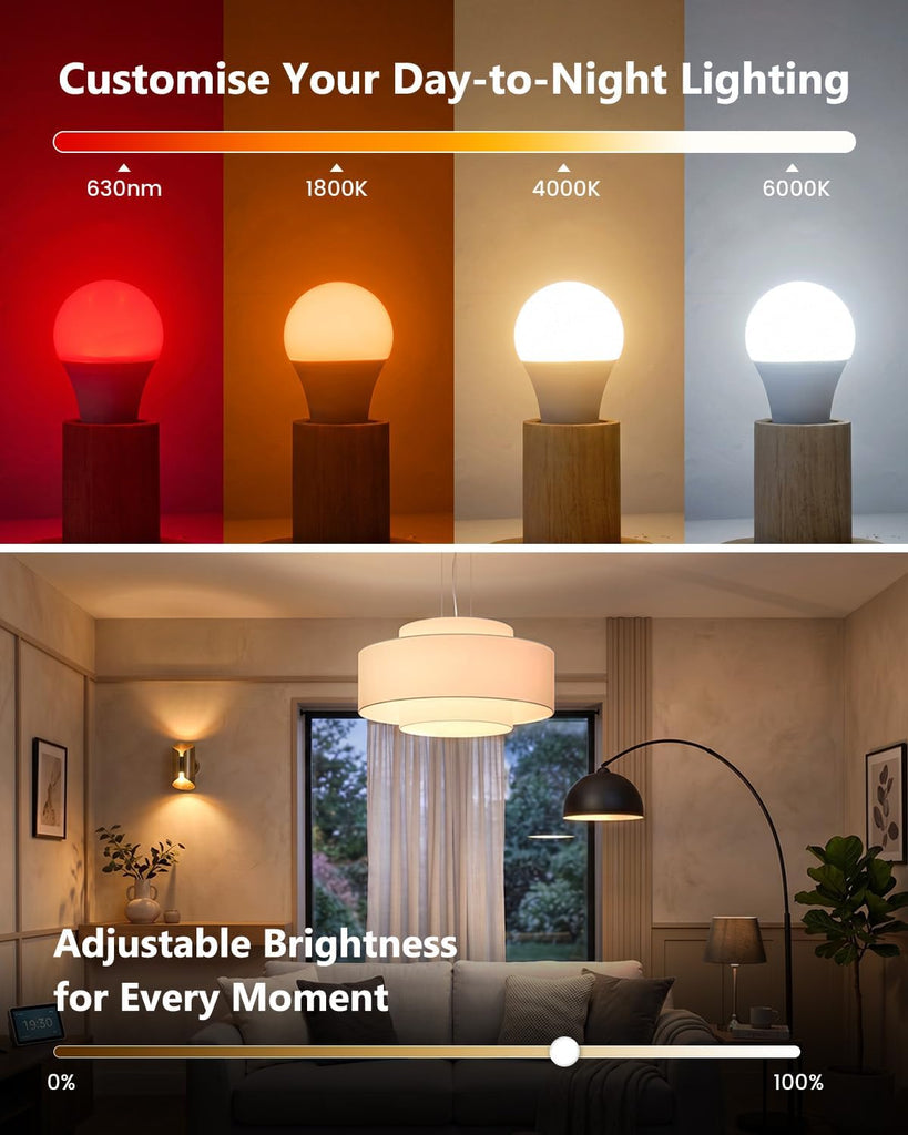 E26 LED Red Light Bulbs For Sleep With Remote Control, Blue Light Blocking Bulb, 630nm+1800k- 6000k Dimmable Screw