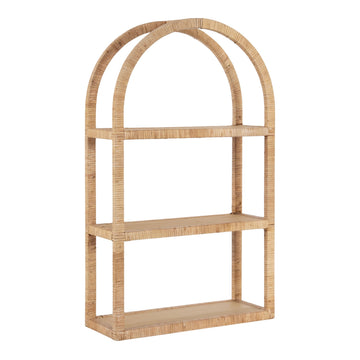 Rahmati Modern Arched Rattan Wall Shelf, 18 x 7 x 30, Natural Rattan, Boho Arch Wall Shelves for Over-the-Toilet