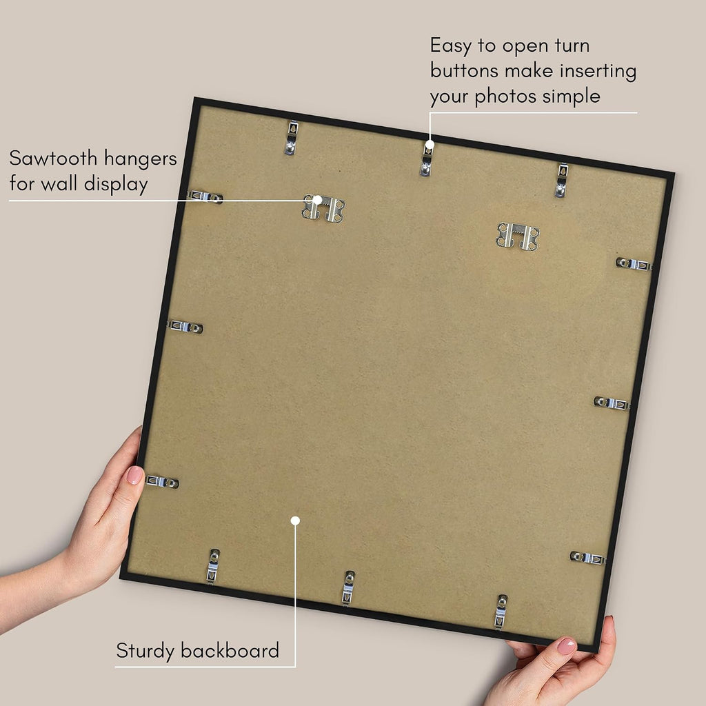 24x24 Poster Frame - Matted to 11x14 - Slim Molding - Black | Polished plexiglass front, sawtooth hangers included