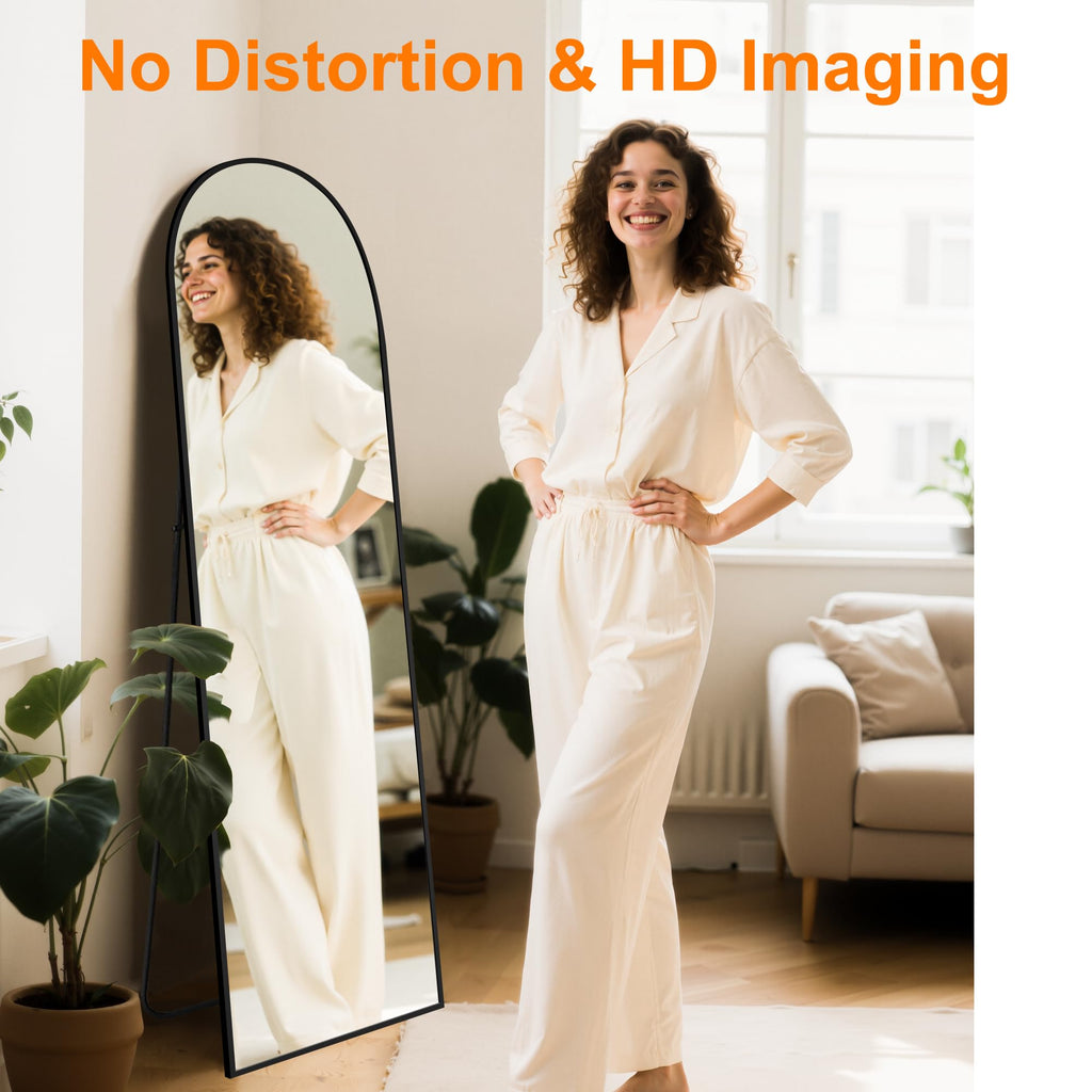 Arched Full Length Mirror, 56"x15" Standing Body Mirror for Wall, Black