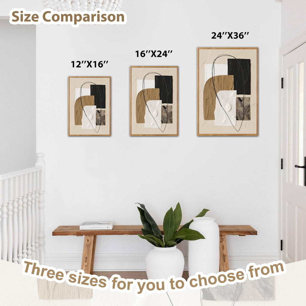 Neutral Abstract Framed Wall Art, Minimalist Geometric Wall Decor, 3 Piece Modern Canvas Prints, Boho Black And