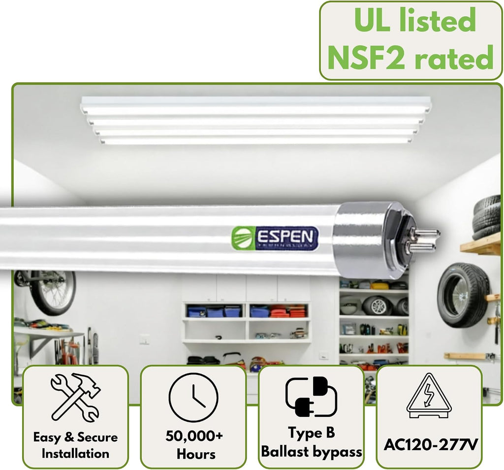 25 Pack 4FT LED T5 Type B Light Tube, Ballast Bypass Direct Wire, Internal Driver, Double-Ended Power, 25W 3500lm