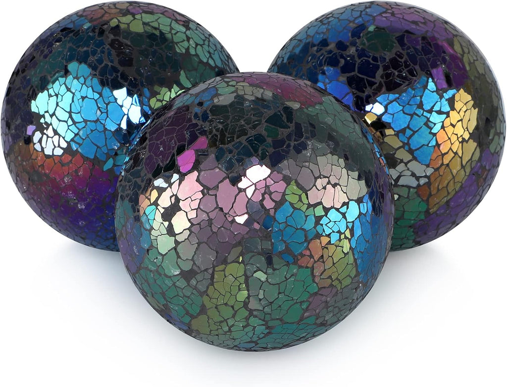 4" Gold Mosaic Glass Decorative Orbs for Bowls and Vases - Set of 3