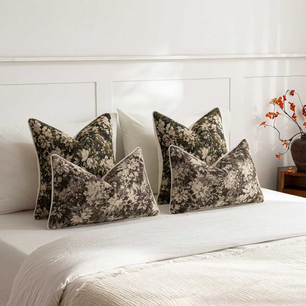 Pack of 2 Vintage Floral Euro Sham Covers 26x26 Boho Farmhouse Accents Chenille Square Decorative Throw Pillow Cases