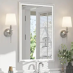 White Bathroom Mirrors for Over Sink 24X36 Inch, Metal Framed Rectangle Vanity Mirror for Wall, Bedroom, Living Room,