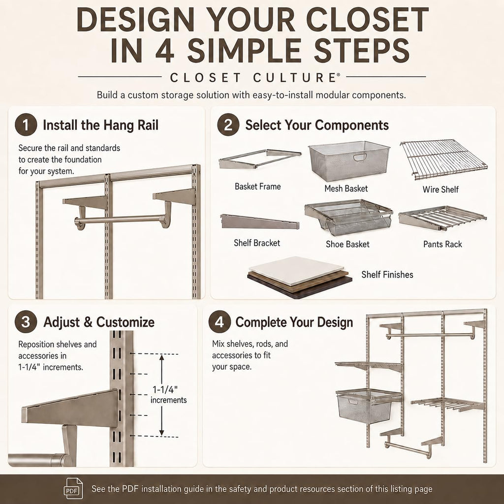 Closet Culture Wire Mesh Basket, Closet Pull Out Basket for Closet Organizer Systems, 22 in., Champagne Nickel Finish