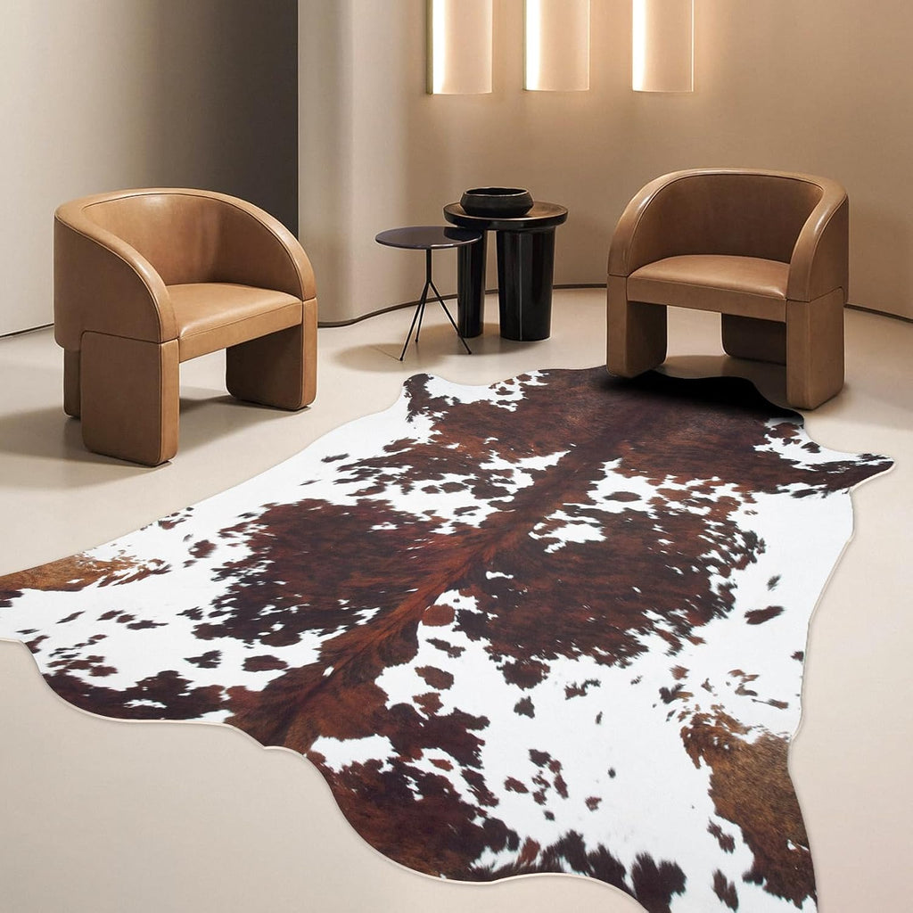 Cowhide Rug Cow Print Rug 10x8 Feet,Large Faux Cow Hide Rugs Bedroom Dining Room Home Office Brown Animal Print