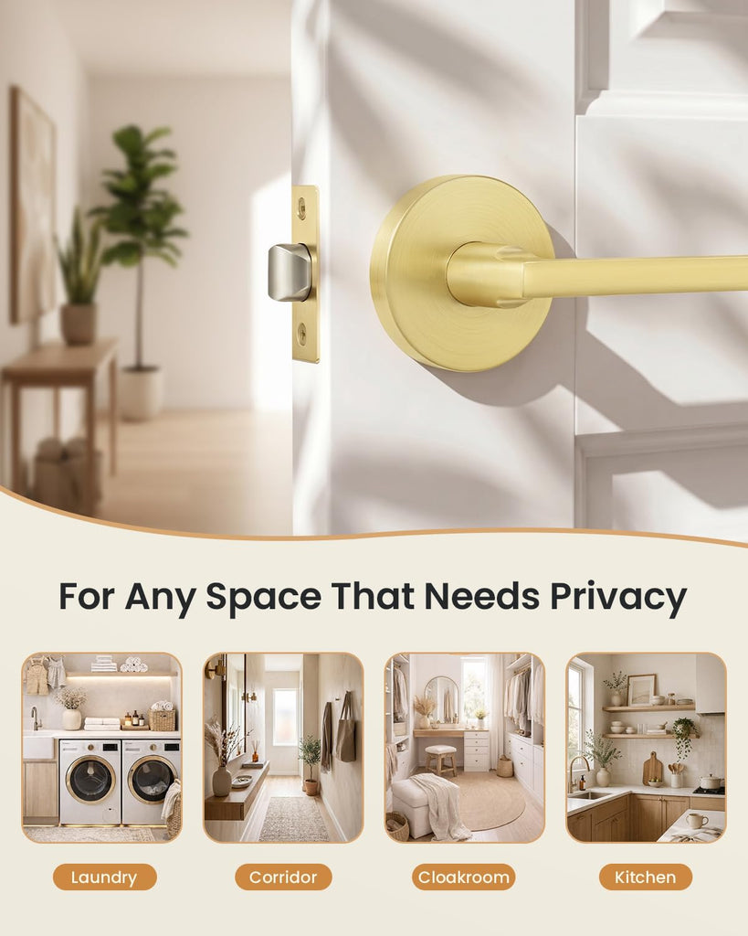 Brushed Gold Closet Door Handles Interior Passage Door Handle 6 Pack