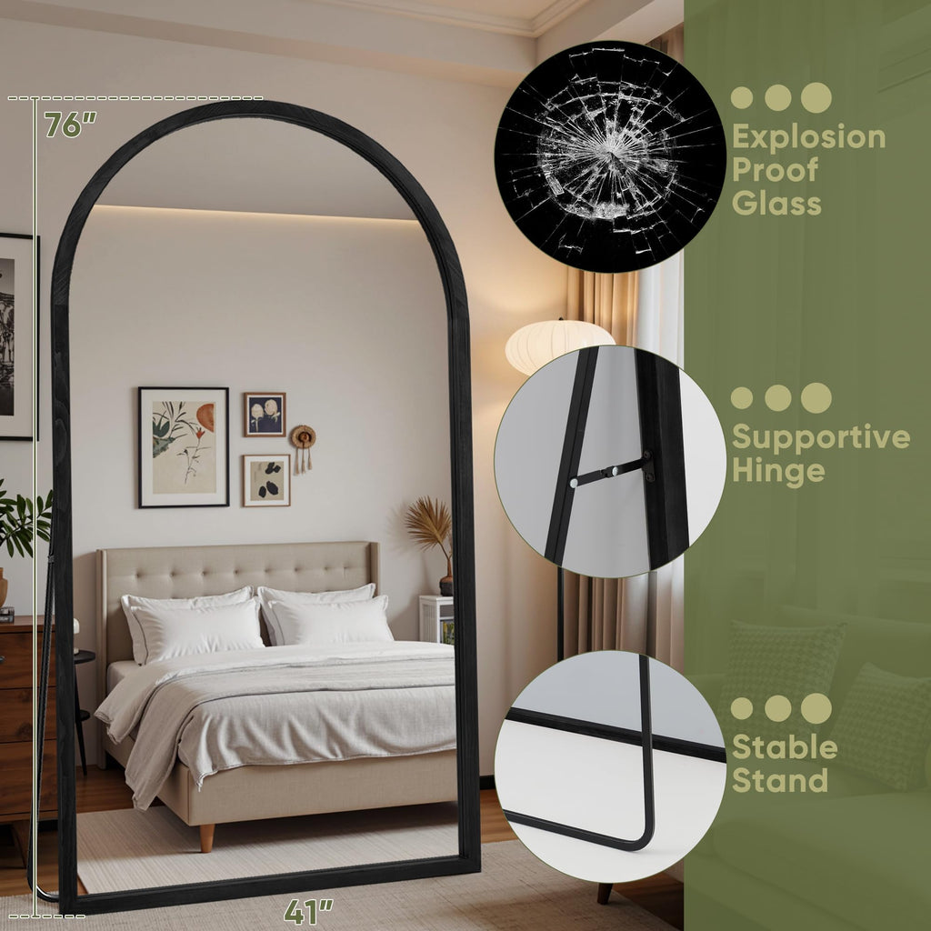 Full Length Mirror, Oversized Floor Mirror with Solid Wood Frame, Large Standing Mirror Living Room, Wood Antique