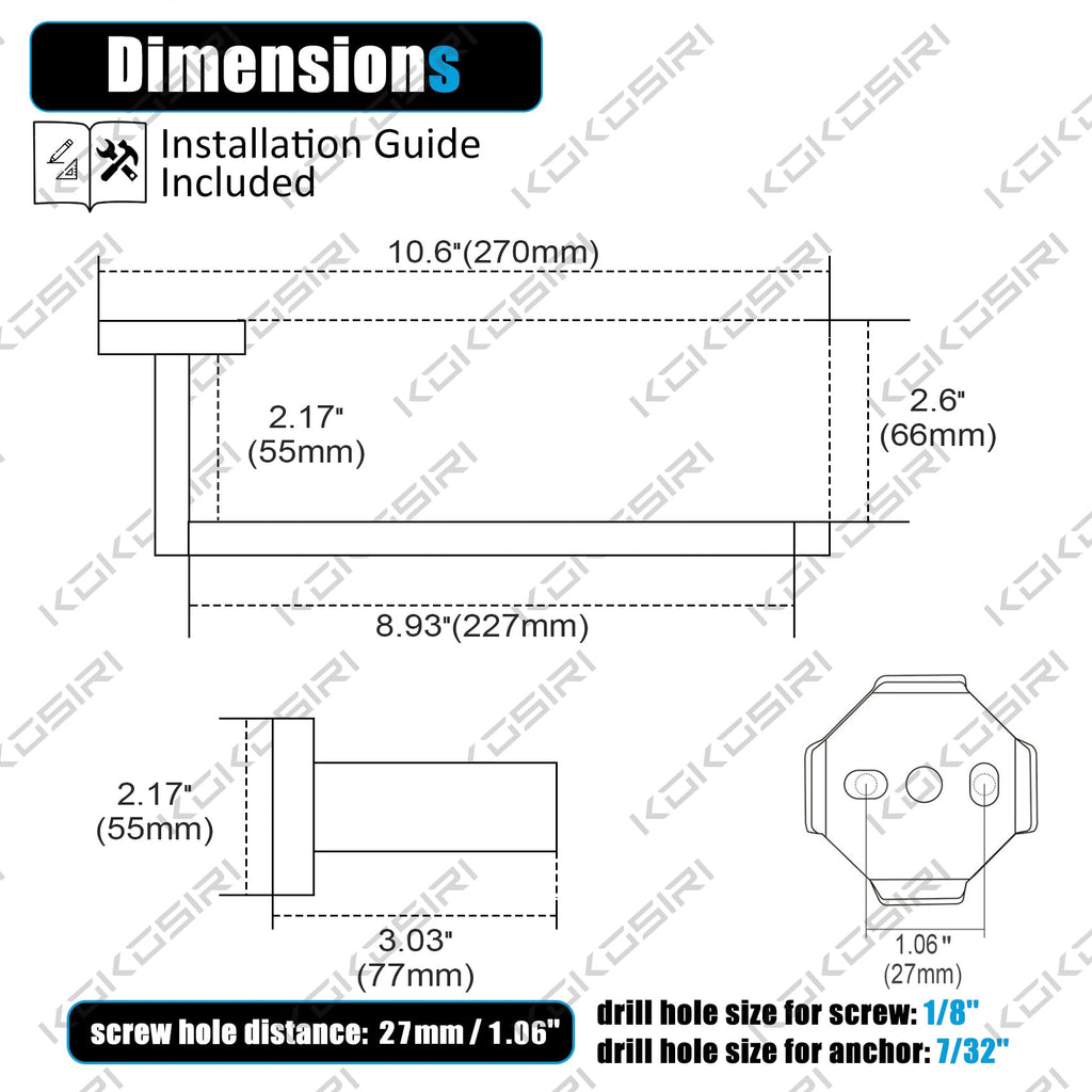 Towel Bar Wall Mount 9'' Hand Towel Holder Stainless Steel Bath Kitchen Accessories, Champagne Bronze B3003CPG