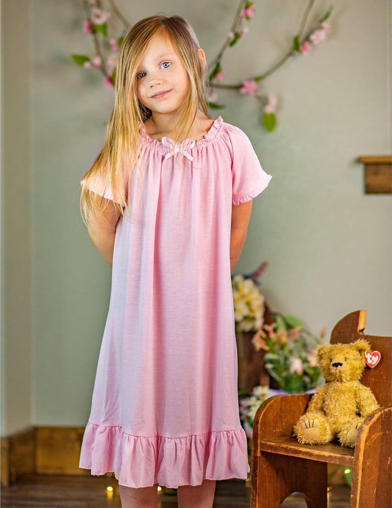 Girls Nightgowns Short Sleeve Sleepwear Soft Princess Pajama Dress
