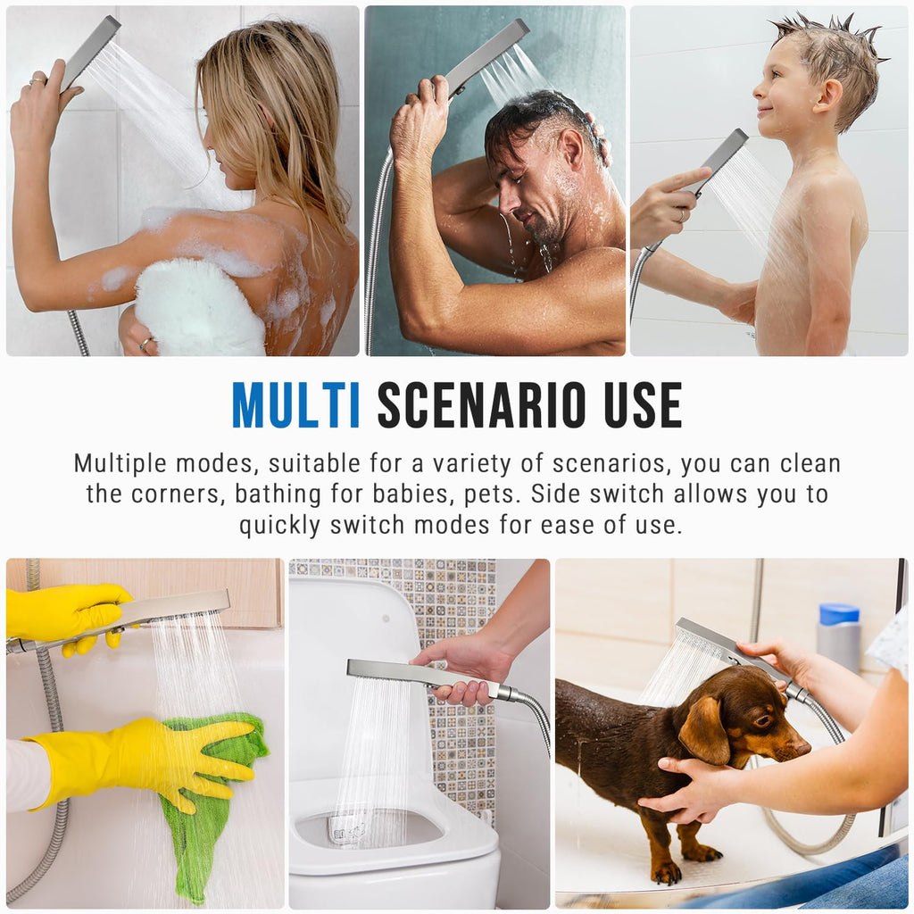 All Metal Square 3 Function Handheld Shower Head(Brushed Nickel)