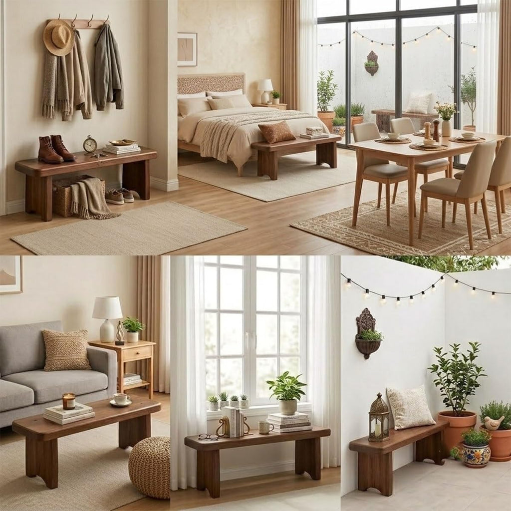 Farmhouse Solid Wood Entryway Bench, Rustic Indoor Shoe Bench