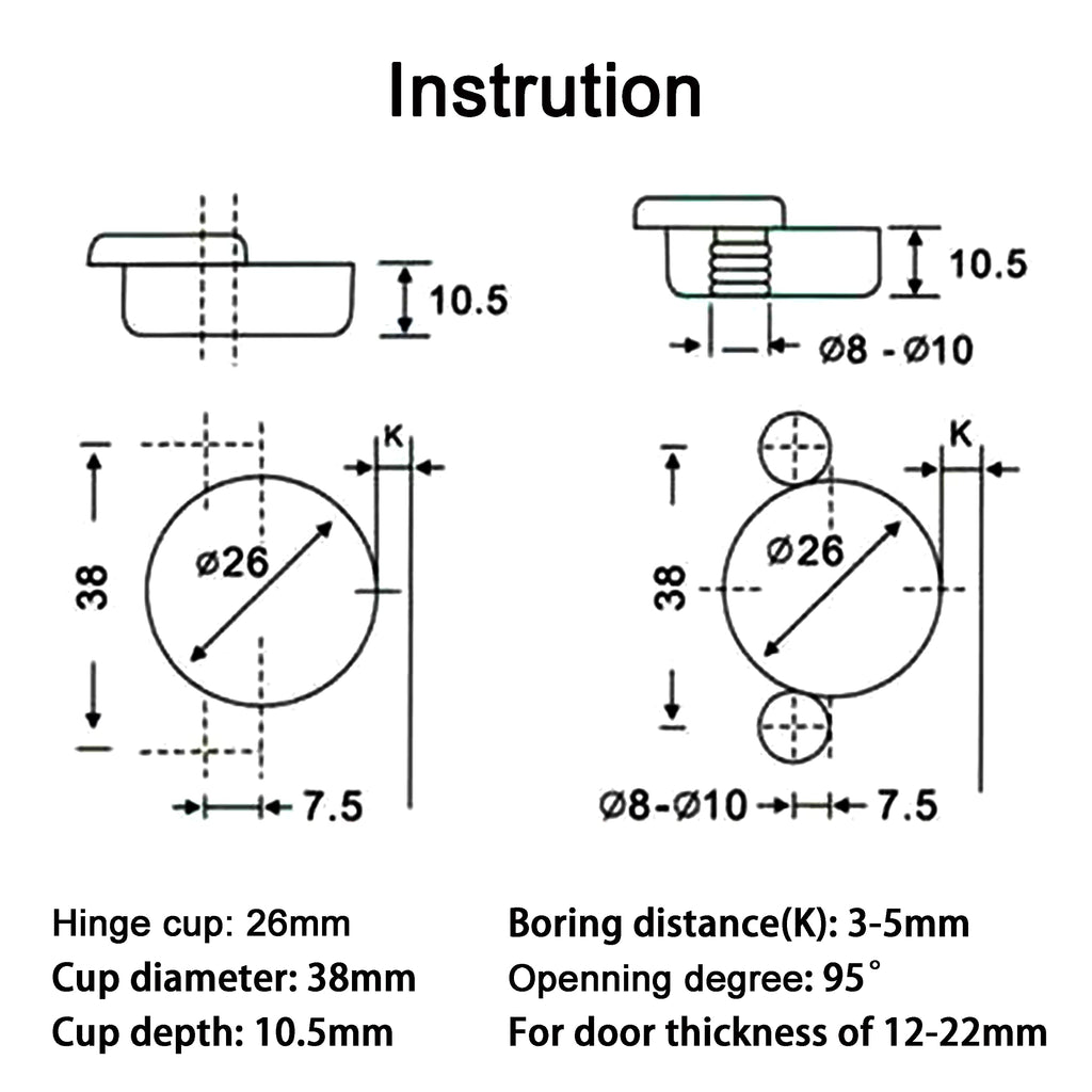 2 Pack 26mm Mini Cup Hinge for Cabinet, Inset, Soft Close Cabinet Door Hinge for Thin Door, Nickel Plated