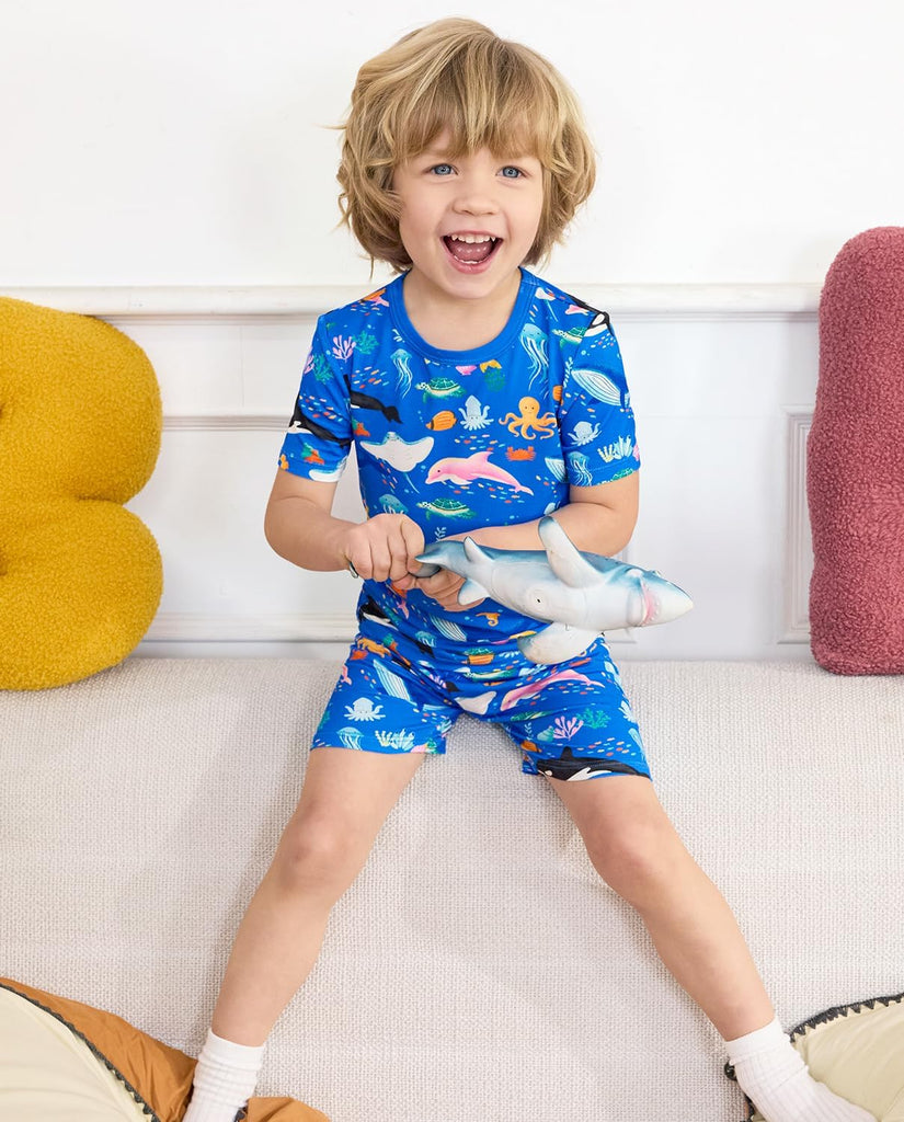 Bamboo Viscose Toddler Boys Pajamas Set, Short Sleeve Kids