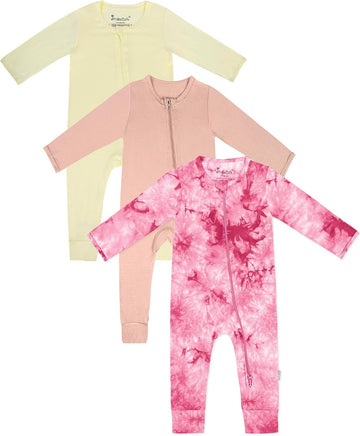 Footless Baby Pajamas Girls Boys 2Way Zipper LongSleeve Sleeper Pjs 3Pack