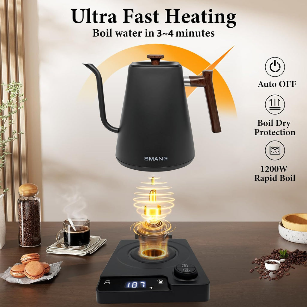 Electric Kettles, Gooseneck Electric Kettle, ±1°F Temperature Control, for Pour Over Coffee and Tea, 304 Stainless