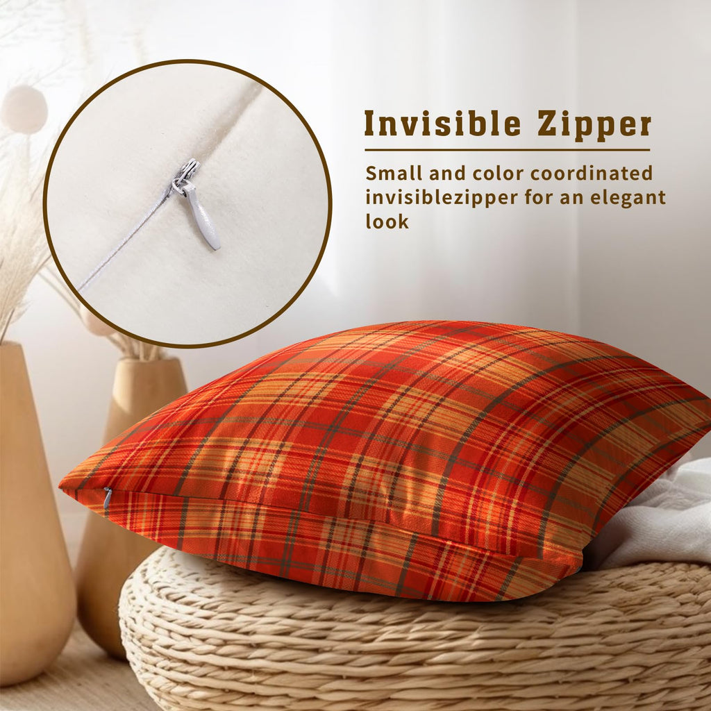 Fall Plaid Throw Pillow Covers 24x24inch Set of 2 Burnt Orange Buffalo Plaid Print Pillowcase Autumn Colored Tartan