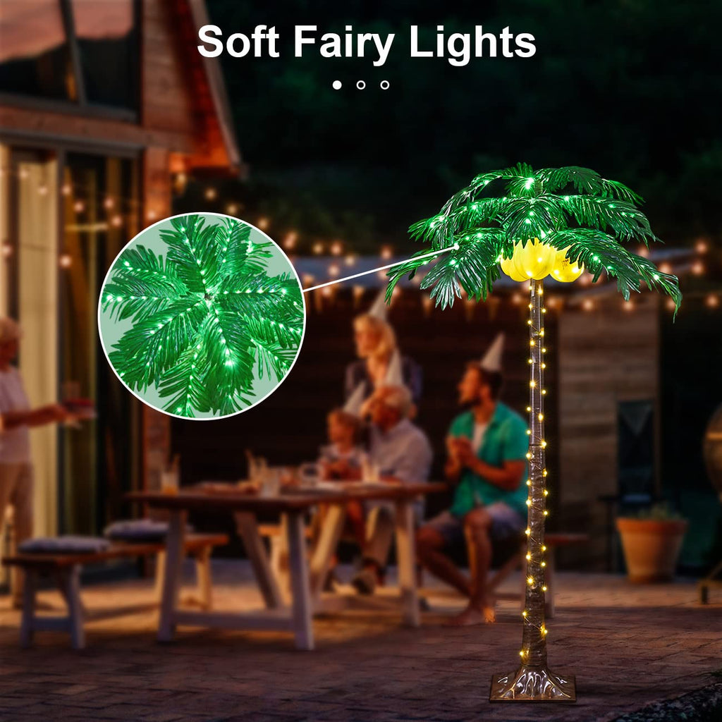 5FT Lighted Palm Tree 208 Warm White LED Artificial Greenery with Lights with USB & Adapter Patio Pool Tiki Decor