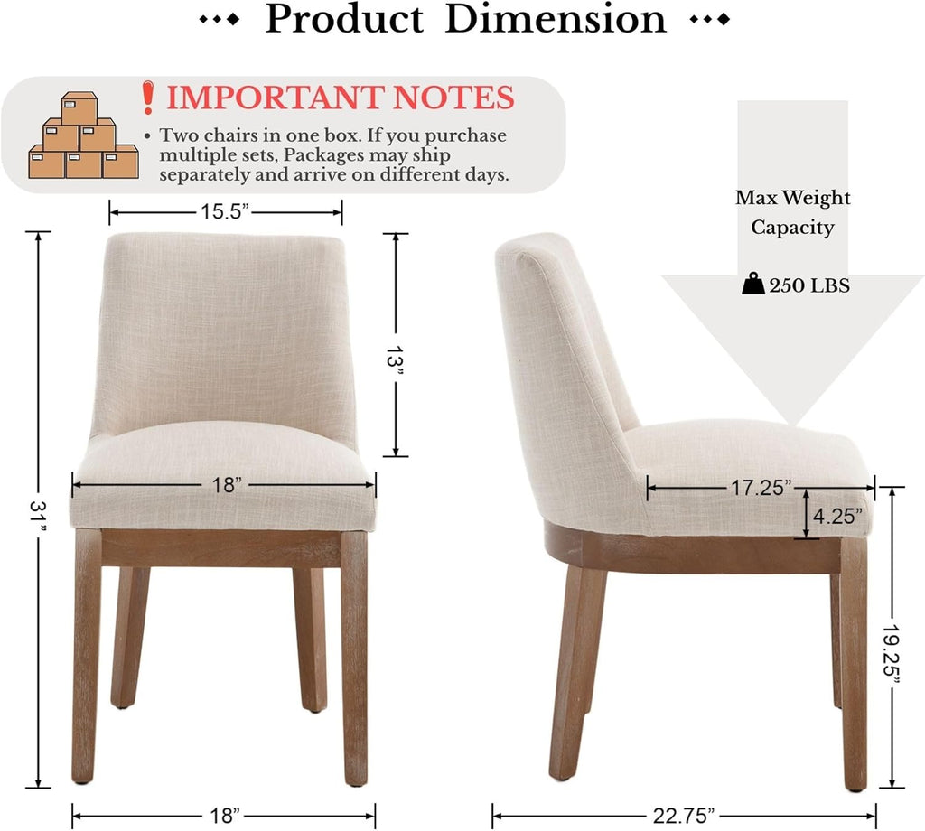 Modern Dining Chairs Set of 4 with Comfortable Back Support, Farmhouse Soft Linen Upholstered Kitchen Dining Room