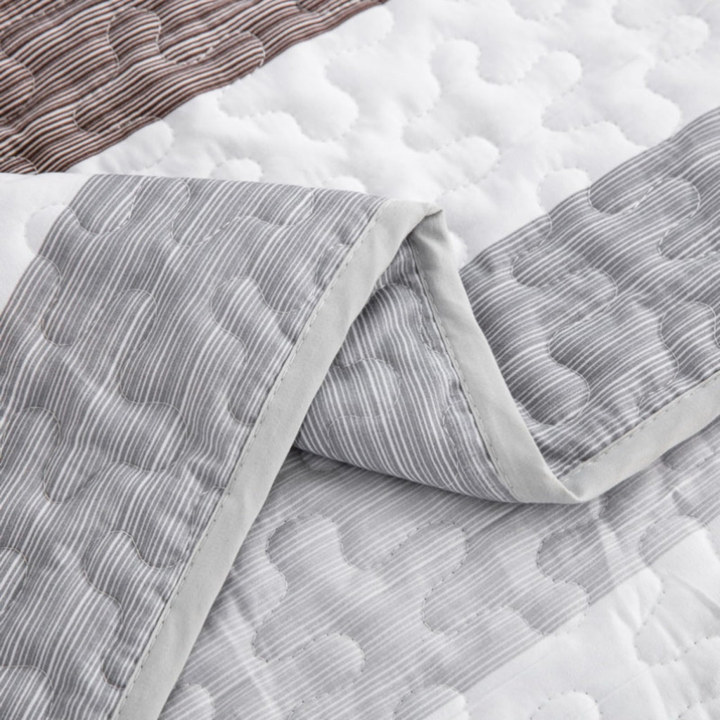 Classic Striped Quilt Set Grey White Brown Horizontal Stripe Bedding