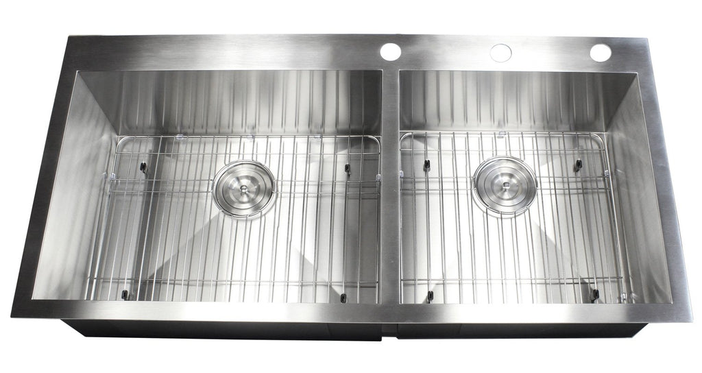 43 INCH (6040) Zero Radius Design 16 Gauge Topmount Drop In Over the Counter Large Double Bowl 5050 Stainless Steel