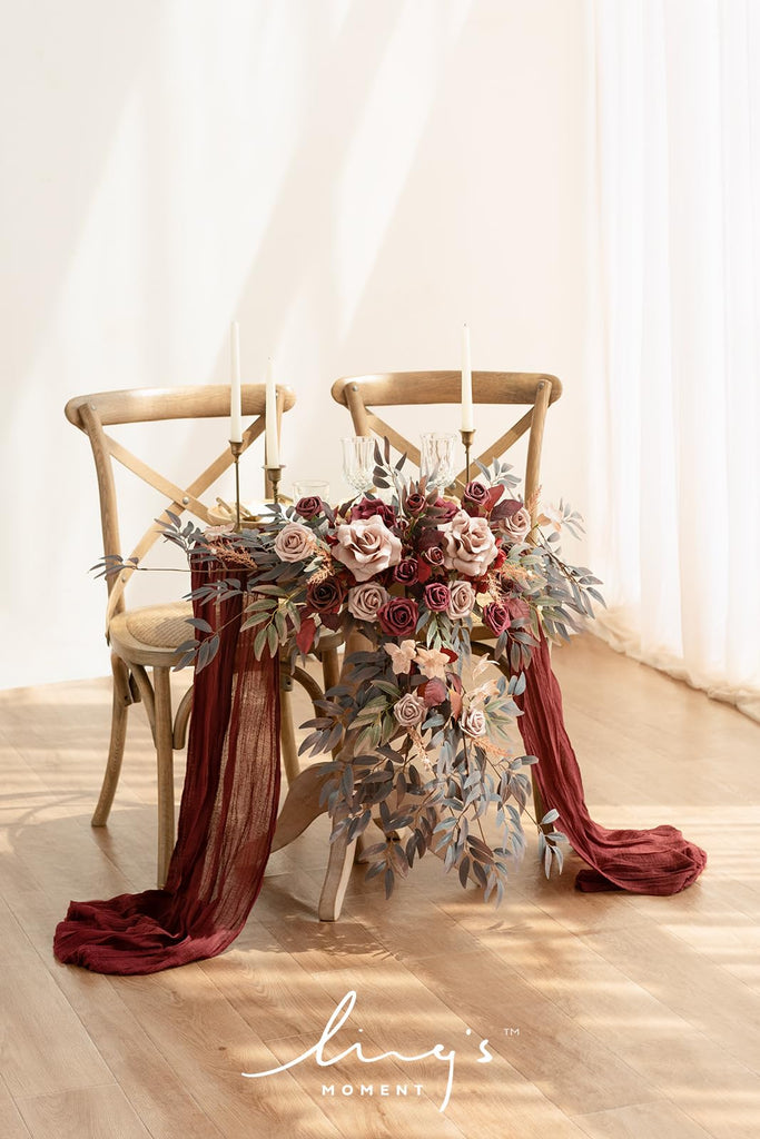 2PCS Artificial Floral Swags, Burgundy & Dusty Rose