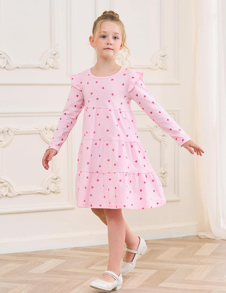 Girl's Dresses Cotton Ruffle Sleeve Tiered Swing A-Line Cute Midi Casual Sundress