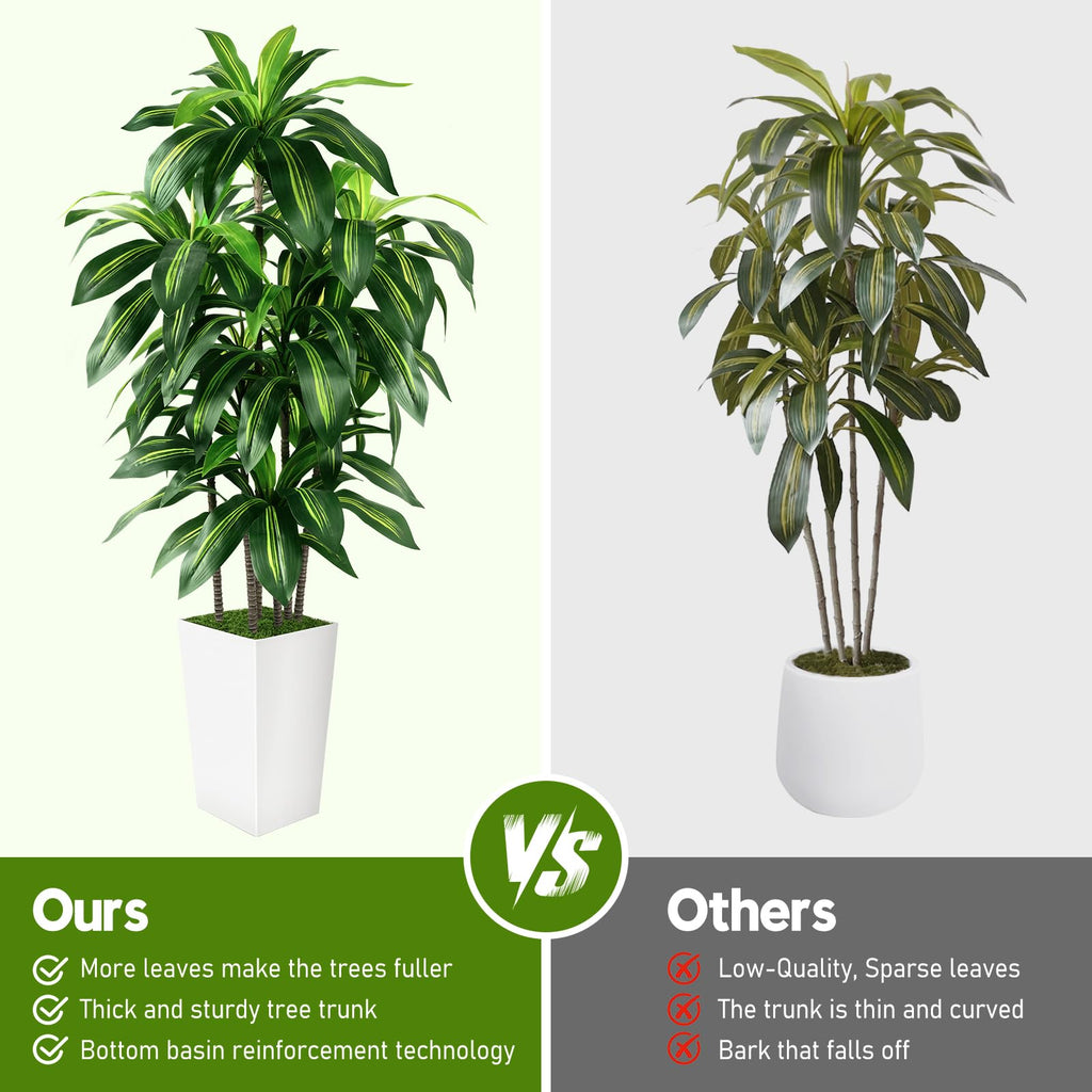 Dracaena Tree Indoor, 5FT Tall Fake Tree with White Tall Planter