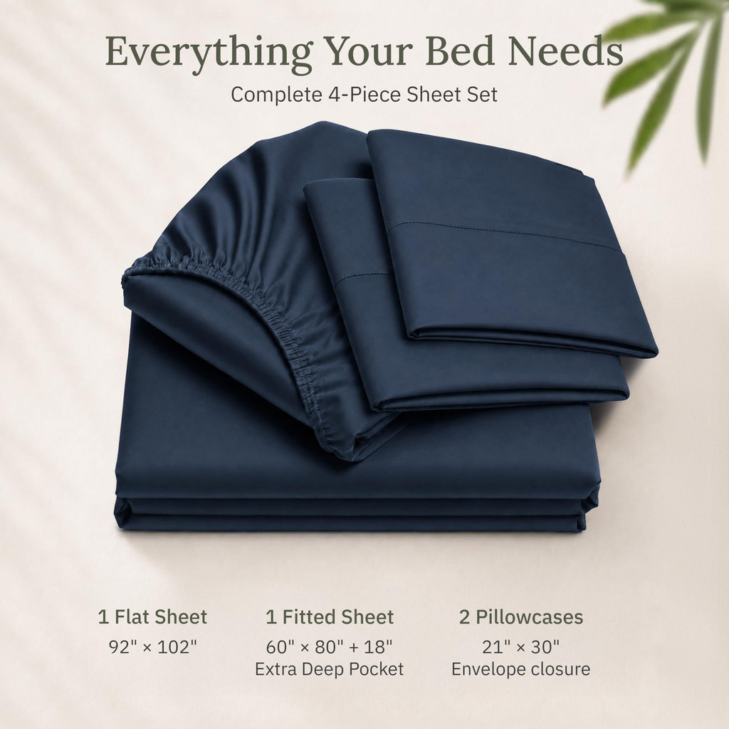 100% Viscose from Bamboo Sheets Queen Size, Navy Blue