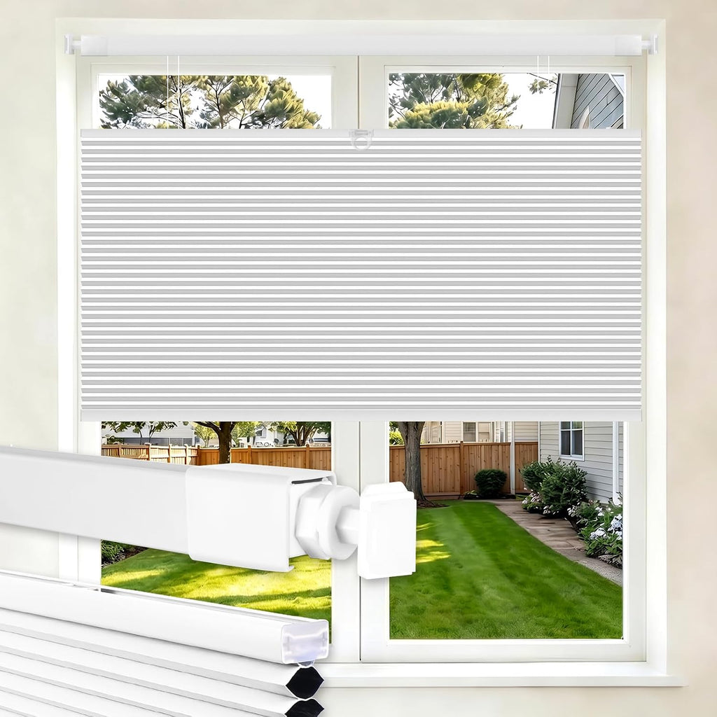 No Drill Top Down Bottom Up Cellular Shades, | White Cordless Blackout Honeycomb Blinds for Indoor Windows, Thermal