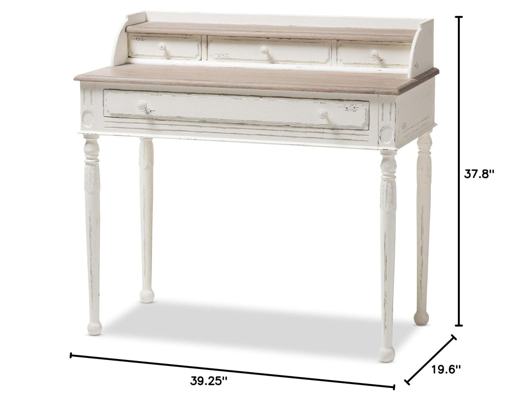 Anjou Traditional French Accent Writing Desk, White