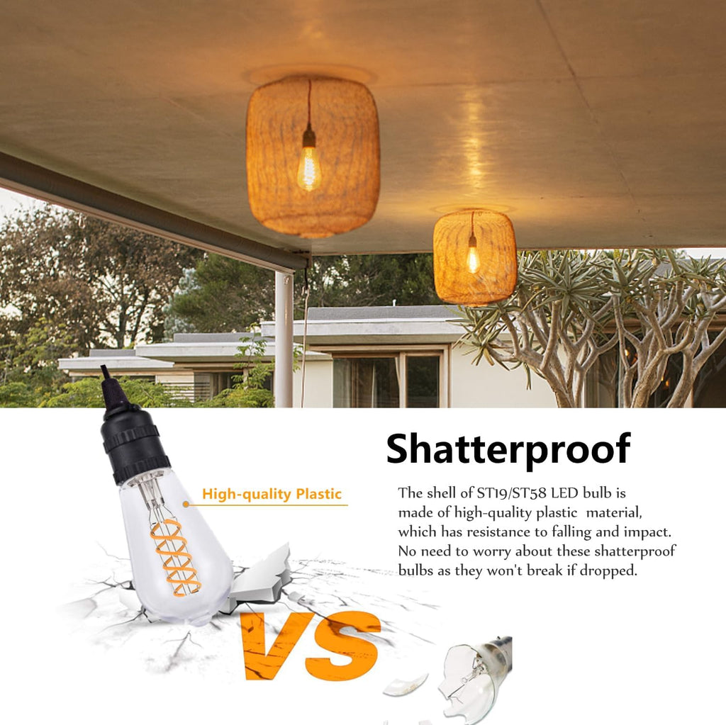 4 PCS ST58 Dimmable Spiral Vintage E26 LED Bulb 60 Watt LED Edison Bulbs