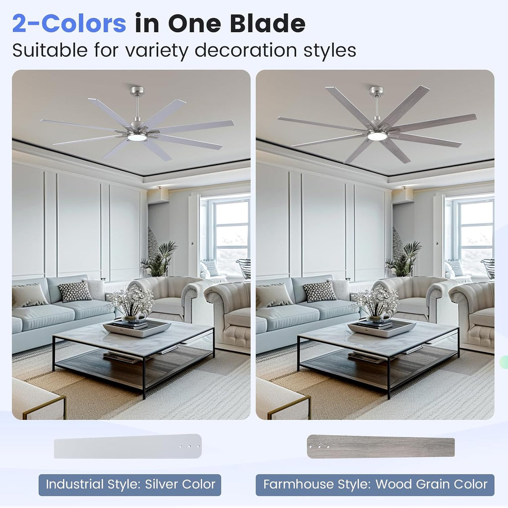 72 inch Large Ceiling Fans with Lights and Remote, Indoor/Outdoor Brushed Nickel Ceiling Fan