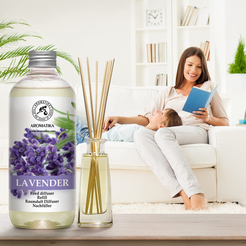 Reed Diffuser Refill Lavender with Lavender Essential Oil 34 Fl Oz - 2 x 500ml - Fragrance Oil Reed Diffuser Refill