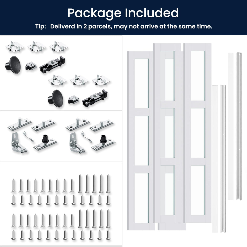 Bifold Doors for 48" x 80" Opening, 3-lite Tempered Frosted Glass