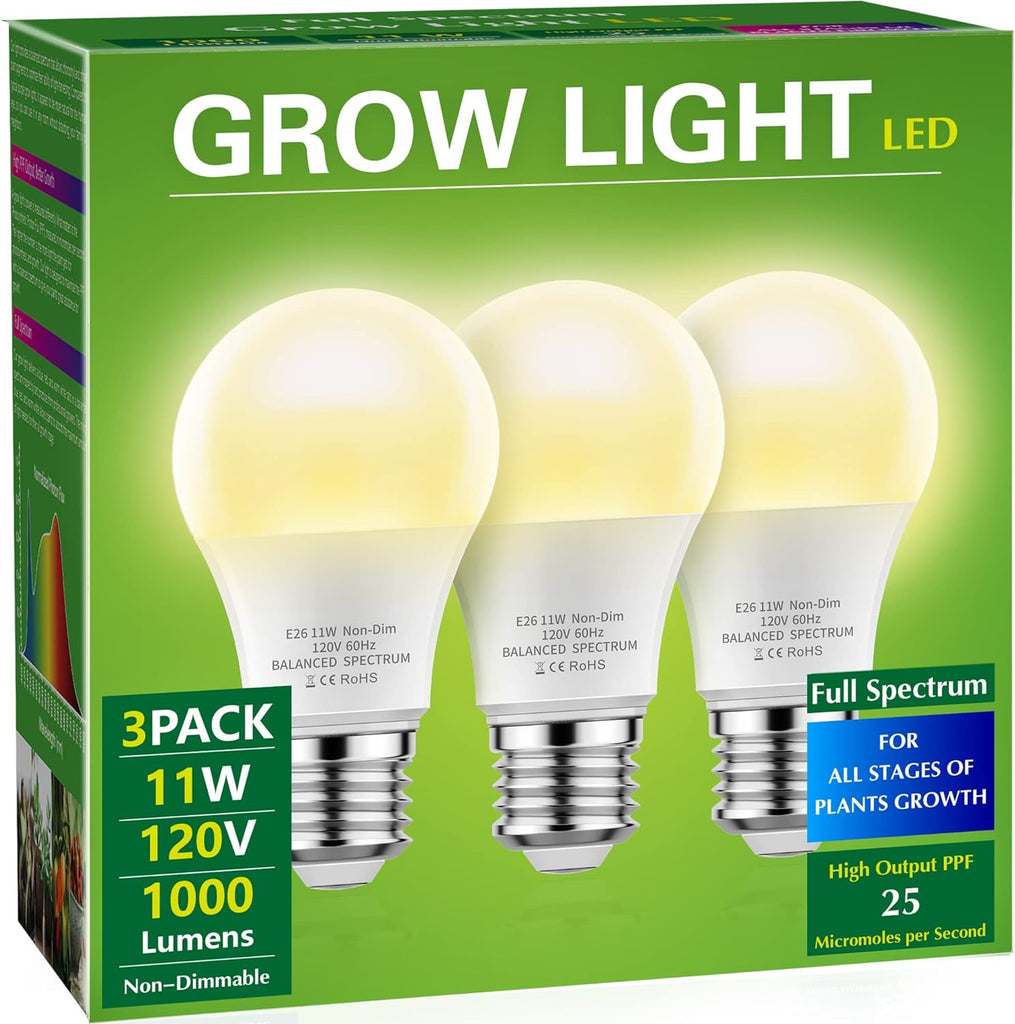 Grow Light Bulbs 3 Pack & 3 Hanging Grow Light