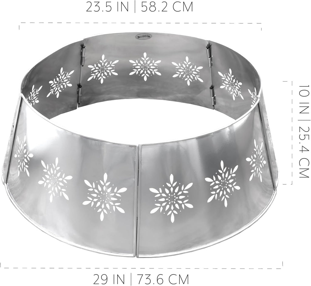 Snowflake Farmhouse Tree Collar (29-Inch Diameter Base, Silver), Vintage Enamelware, Christmas Tree Accent,Vintage