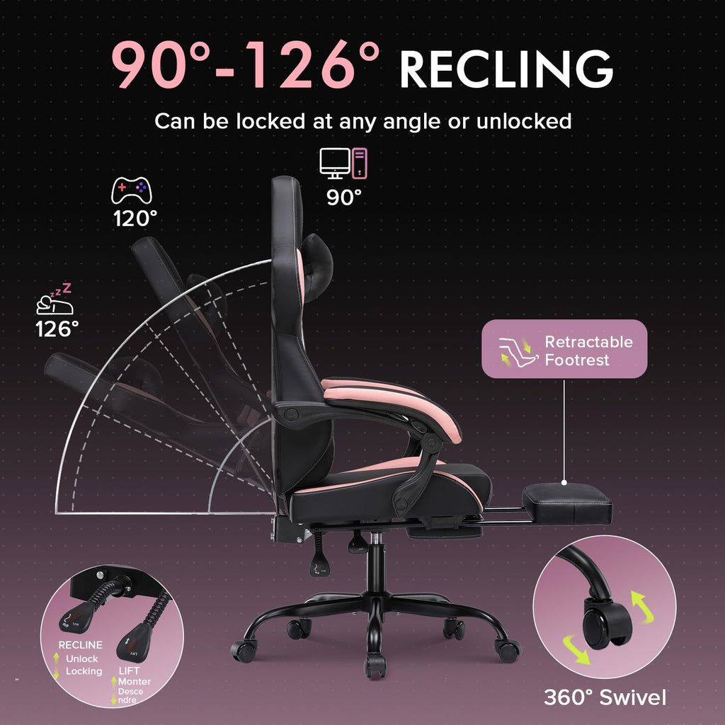 Gaming Chair with Footrest, High Back Computer Chairs for Adults with Linkage Armrest Lumbar Support Heavy Duty