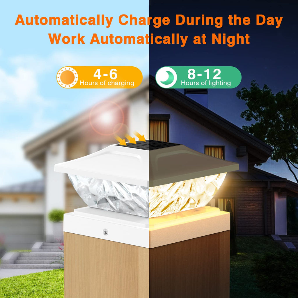 Solar Post Cap Lights Outdoor 6 Pack, 2 Modes Bright Fence Post Solar Lights Outdoor Waterproof, Deck Fence Post Cap