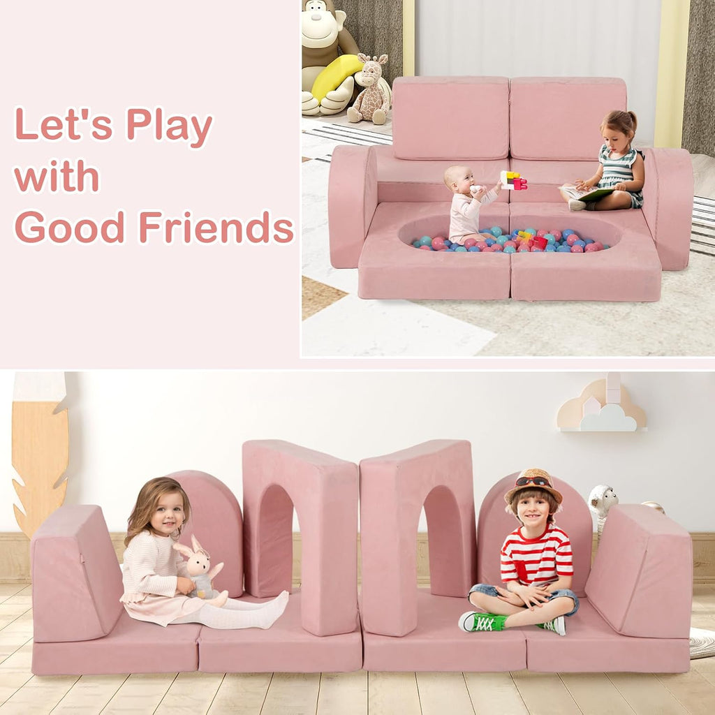 Modular Kids Play Couch, 8 PCS Toddler Creative Sectional Fort Building Sofa for Playroom, Bedroom, Children
