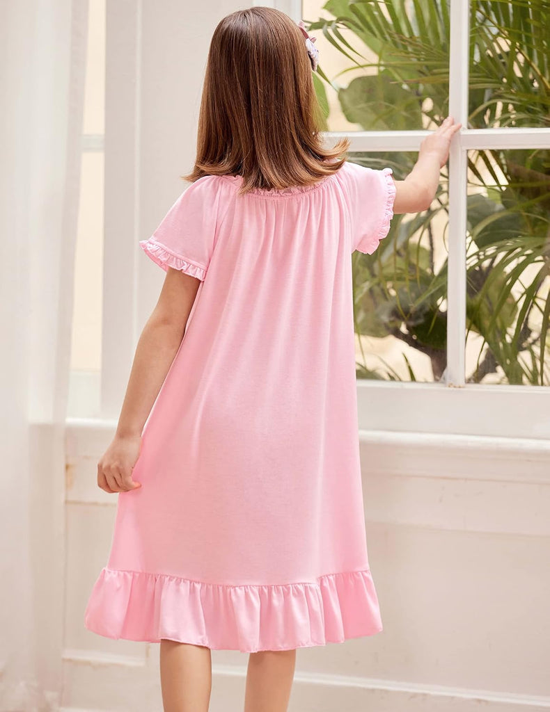 Girls Nightgowns Short Sleeve Sleepwear Soft Princess Pajama Dress