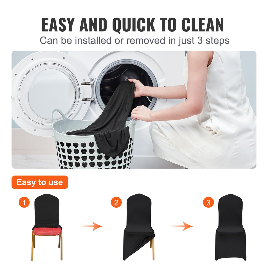50 Pcs Flat-Front Chair Covers Polyester Spandex Stretch Slipcovers for Wedding Party Dining Banquet, Black