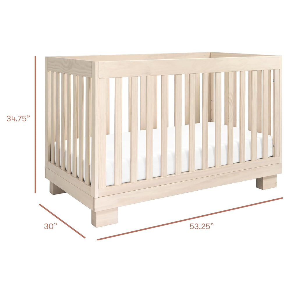 Modo 3-in-1 Convertible Baby Crib, Washed Natural | GREENGUARD Gold Certified, Wooden Crib Convertible to Toddler Bed