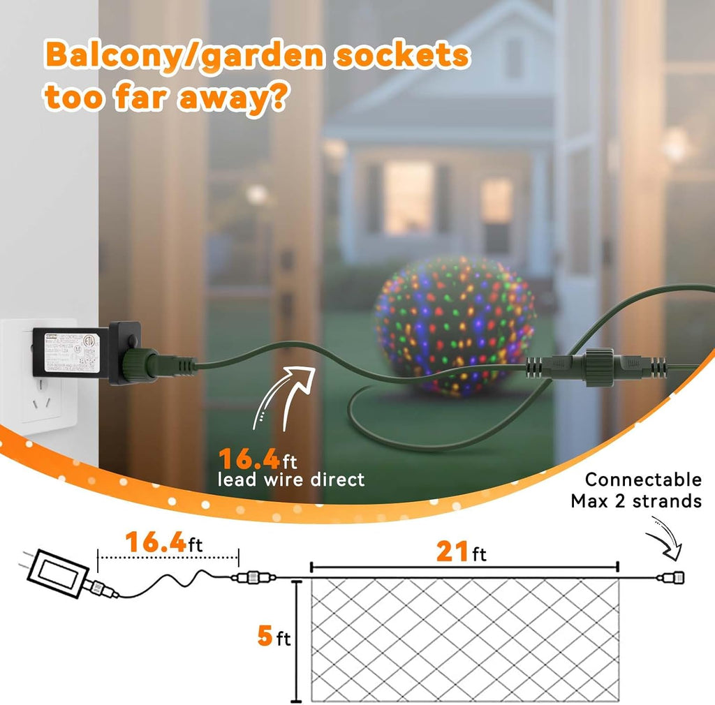 21FT x 5FT Christmas Net Lights Outdoor Mesh Lights Connectable