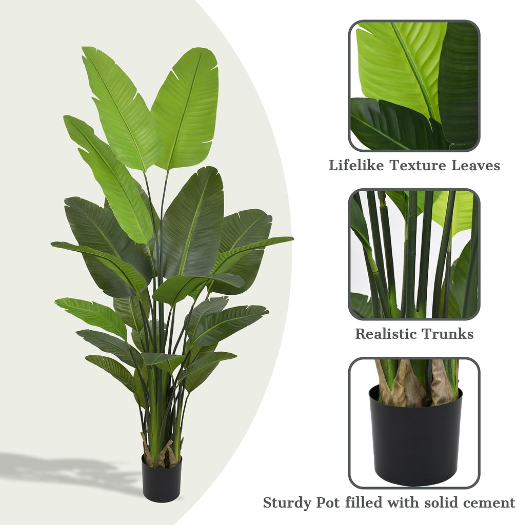 Bird of Paradise Plant Artificial 7ft - Tall Faux Plants Indoor with Realistic Trunks and 22 Vivid Leaves, 84 Inch