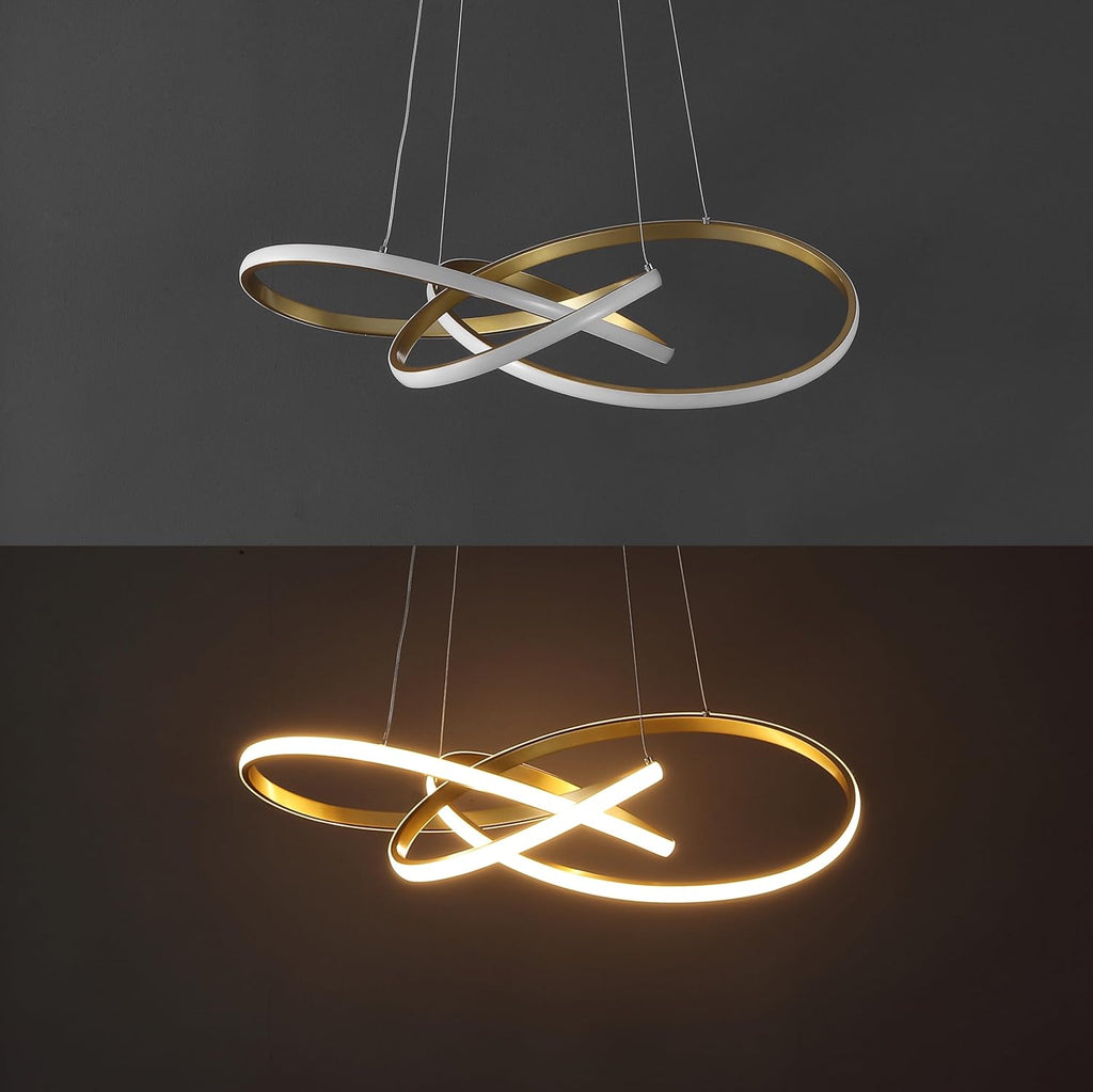 25" Gold Painting Modern Abstract LED Pendant Light, Integrated Dimmable Metal Chandelier for Dining Room, Kitchen