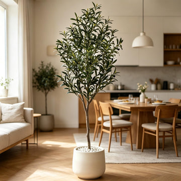 6FT Artificial Olive Tree, Lifelike Large Faux Silk Plant with Realistic Wood Trunk Perfect Floor Plant and Corner