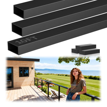 10FT Aluminum Black Cable Railing Handrail with POM Connector, 3 Pack Rectangle 3mm Thick Deck Handrail for Indoor