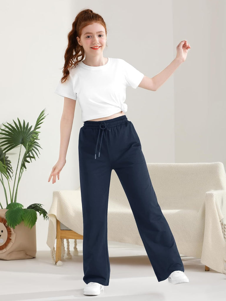 Girls Cotton Sweatpants Wide Leg Baggy Athletic Jogger Pants